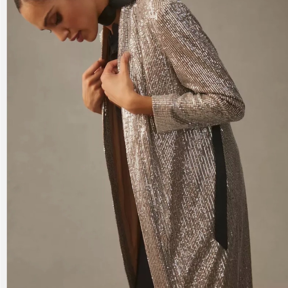 NWT Anthro sequin duster in taupe